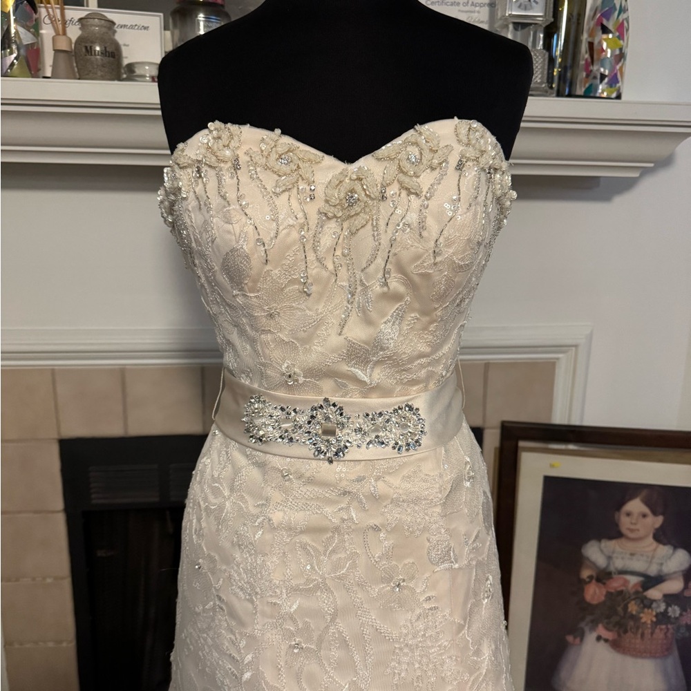 Coco Anais Cream Strapless Crystal and Lace Wedding Dress - Picture 3 of 9